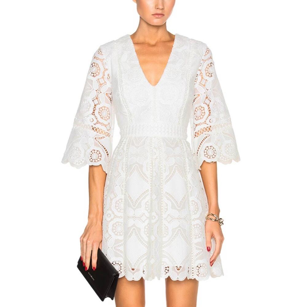 Alexis White Lace Mini Dress with Bell Sleeves
